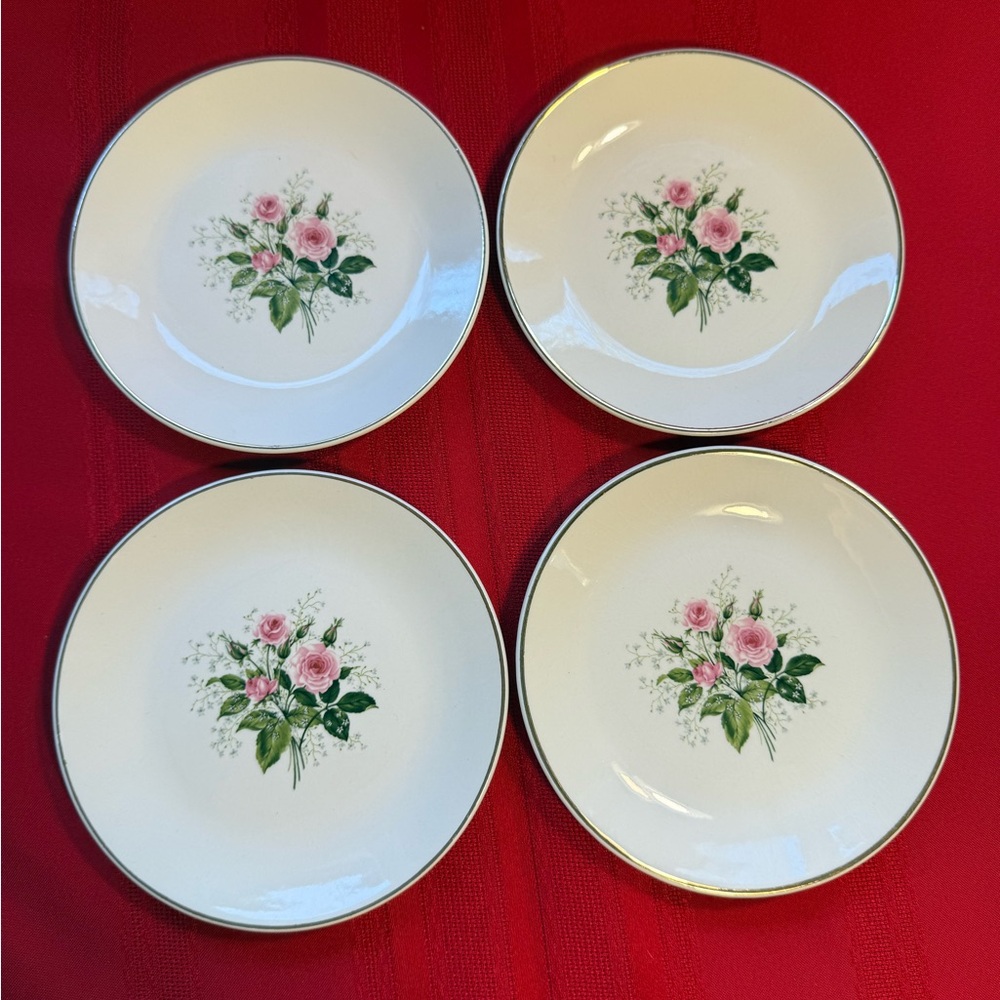Set of 4 Vintage 1950s Unmarked Sabin “Cathy Rose” Bread and Butter Plates
